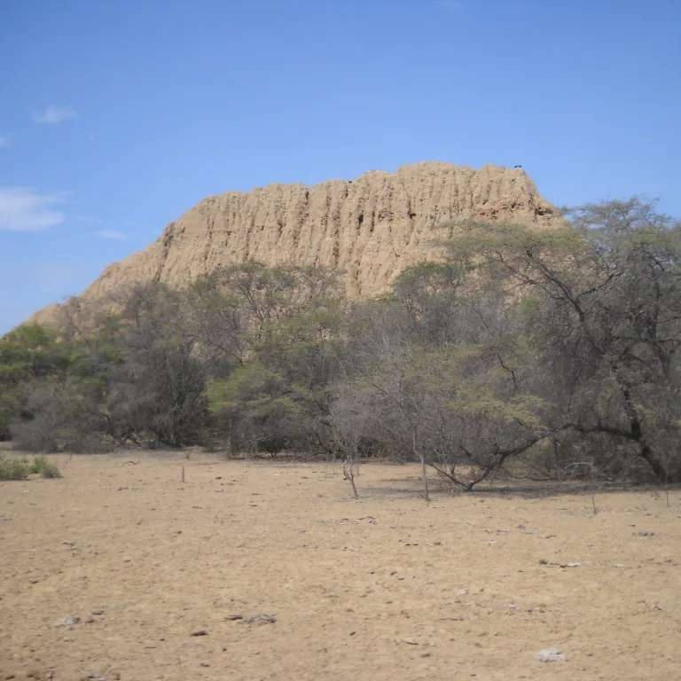 View of a Huaca at Batán Grande Towering over the Sicán site, showing vertical striations carved by wind and time