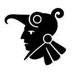 Stencil icon of Cacaxtla in Tlaxcala, Mexico, showing a mural profile figure from the ruins.