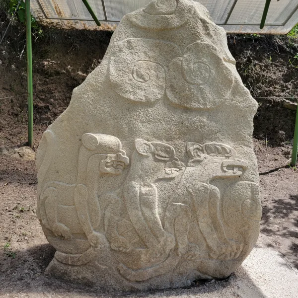 Bas-relief carving of feline figures at Chalcatzingo archaeological site in Morelos, a rare example of Olmec-style art in the highlands