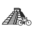 Stencil icon of Cobá in Quintana Roo, Mexico, showing a Maya pyramid with bicycle for site access.
