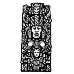 Stencil icon of Copán in Honduras, showing a Maya stela with carved ruler figure and glyph motifs.