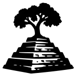 Stencil icon of El Cuajilote in Veracruz, Mexico, showing a stepped pyramid topped with a large tree.