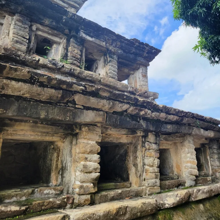 Pyramid of the Niches at El Tajín in Veracruz, side view showing stepped terraces and rows of niches at the Totonac ceremonial center