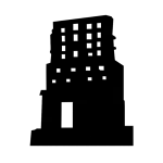 Black stencil-style icon of Labná’s distinctive Maya arch and palace tower structure