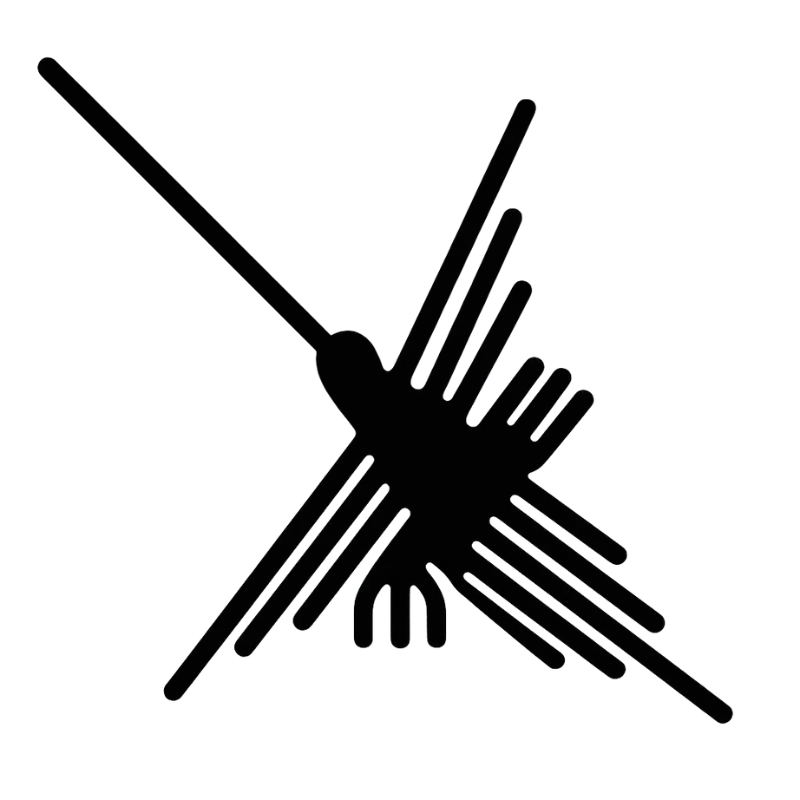 Stylized icon of the Nazca hummingbird geoglyph, based on the famous desert line drawing in southern Peru