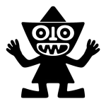 Abstract humanoid smiling man figure with triangular head, symbolizing early Norte Chico civilization