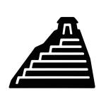 Stencil icon of Ollantaytambo in Cusco, Peru, showing an Inca terraced fortress temple.
