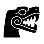 Black stencil-style icon of Teotenango ruins, depicting a serpent head with an open mouth and curled fangs.