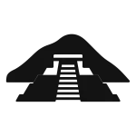 Stencil icon of Tepozteco in Morelos, Mexico, showing an Aztec hilltop temple with stairway and mountain backdrop.