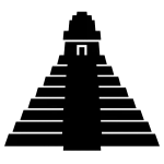 Stencil icon of Tikal in Petén, Guatemala, showing a stepped Maya pyramid temple with central doorway.