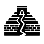 Stylized black icon of Tipón, showing Inca terraced stone walls with a central water channel design.