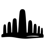 Black stencil-style icon of El Infiernito stone monoliths, symbol of the Muisca astronomical observatory in Villa de Leyva, Colombia