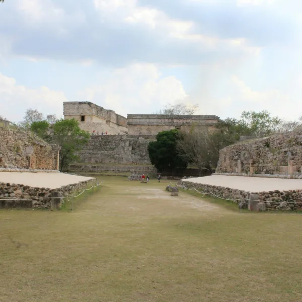 View from the Governor’s Palace platform toward the Pyramid of the Magician at Uxmal