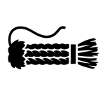 Stencil style icon of the Edge of the Cedars feather sash motif in black and white.