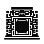 Stencil icon of a Chicanná doorway shown as a geometric black silhouette.