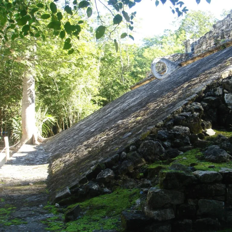 Maya ballcourt with stone ring at Cobá archaeological site, Quintana Roo, Mexico.