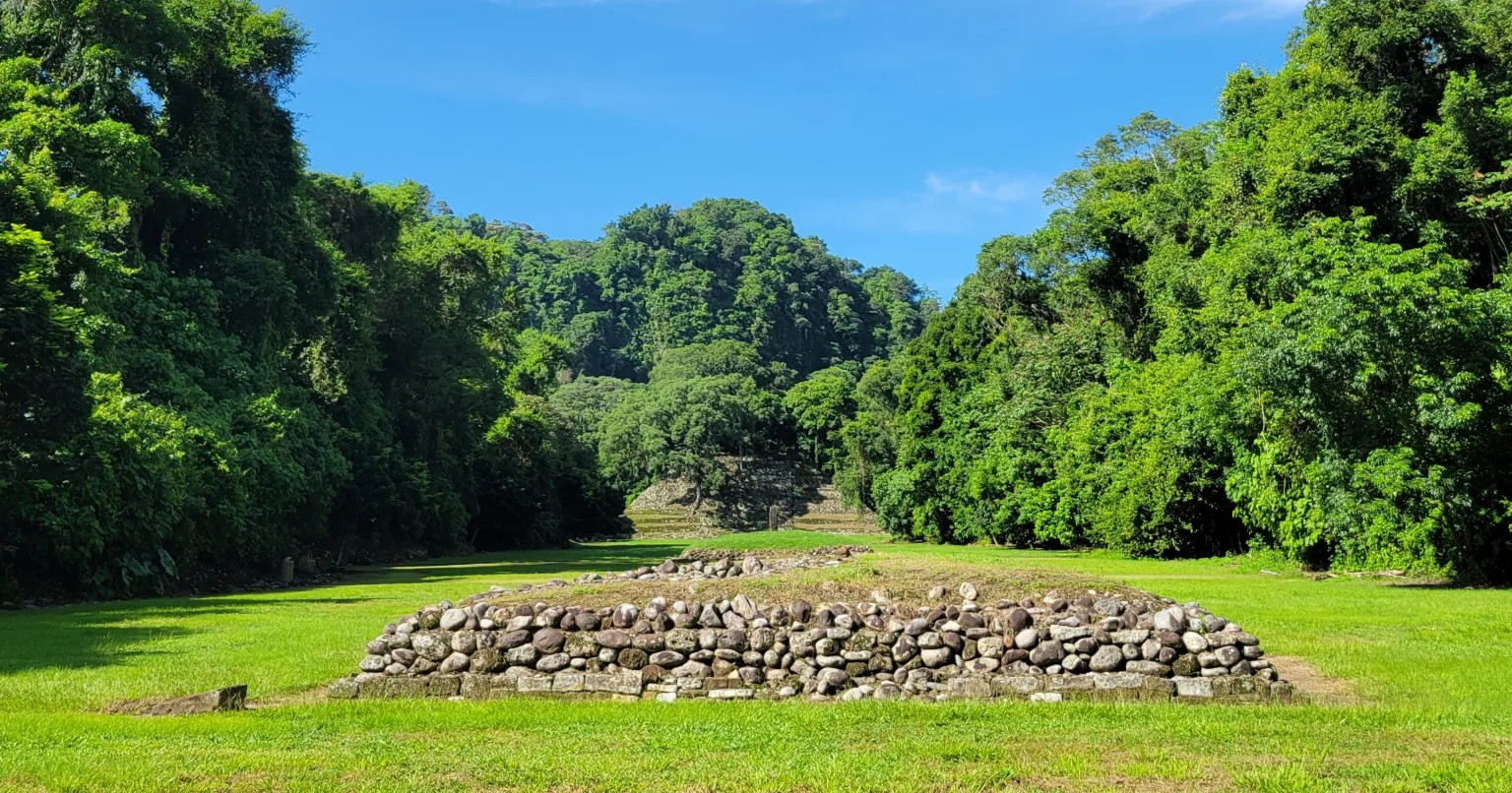 Stone platform in the central plaza at El Cuajilote archaeological site in Veracruz Mexico