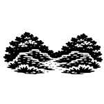 Stencil icon of juniper, shrubs, and low stone rubble representing Sand Canyon Pueblo.