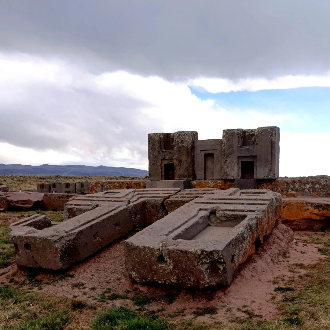H-shaped stone blocks at Pumapunku in Tiwanaku, Bolivia.