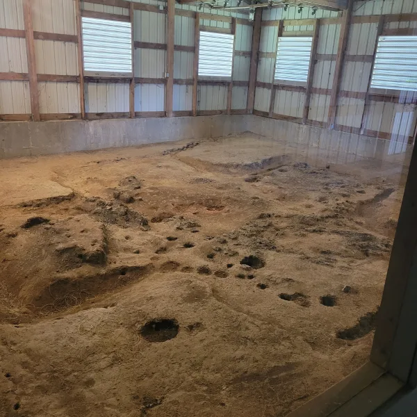 Eveland Village at Dickson Mounds in Lewistown, Illinois, with the preserved remains of a cross-shaped Mississippian ceremonial building.