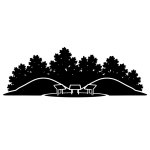 Stencil icon of Sinnissippi Mounds showing earthen Hopewell mounds with trees and interpretive signs.