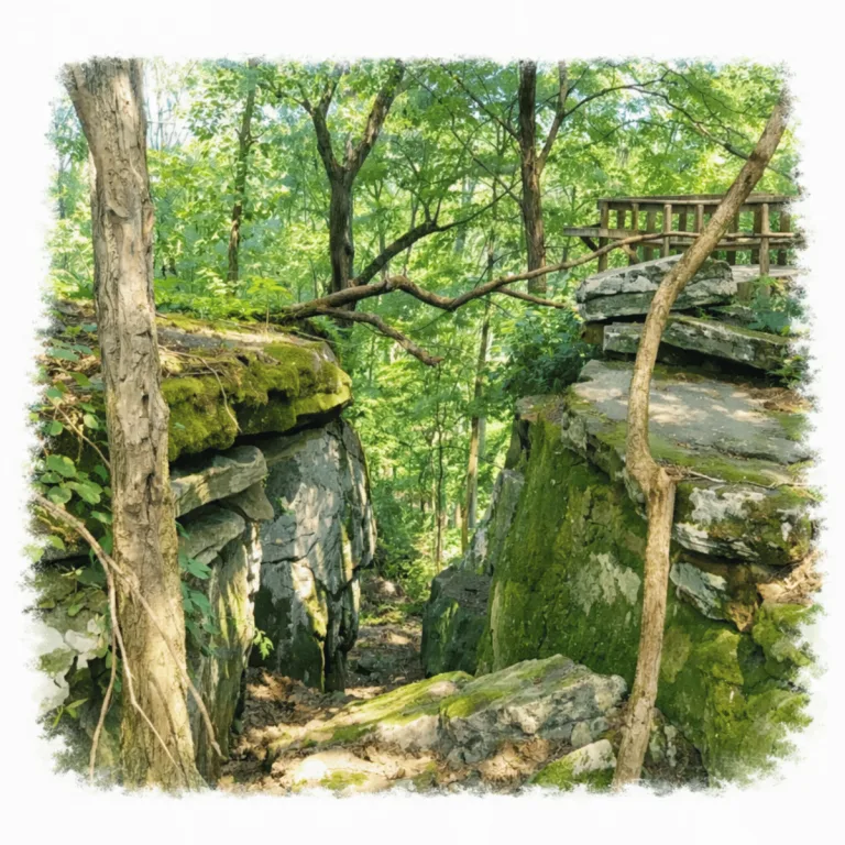Sandstone passage at Millstone Bluff Archaeological Area in southern Illinois, a site occupied by Late Woodland and Mississippian peoples.