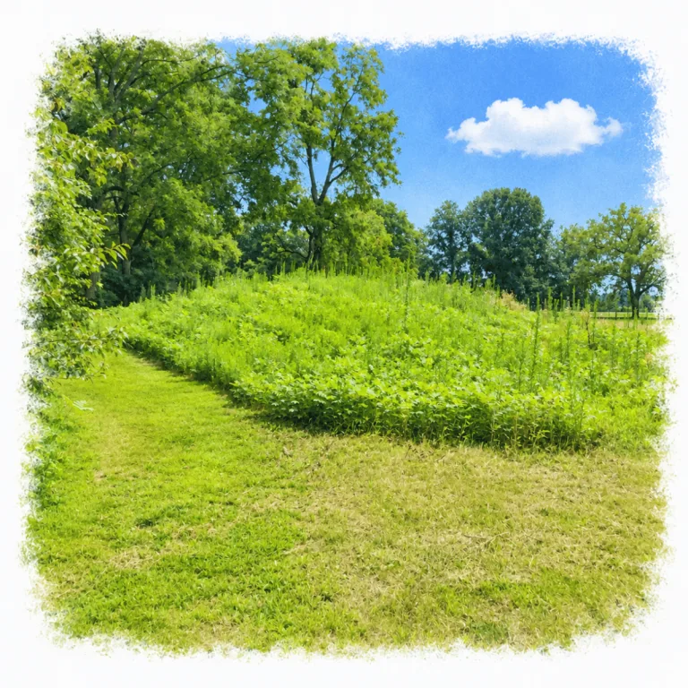 Grass-covered Hopewell burial mound at Toolesboro Mounds in Louisa County, Iowa, surrounded by mature trees and open lawn.