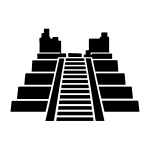 Black stencil icon depicting El Castillo, the principal Maya pyramid at the archaeological site of El Meco near Cancún, Quintana Roo, Mexico.
