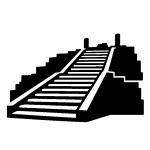 Black stencil icon depicting the main Maya pyramid at San Miguelito in Cancún, Quintana Roo, Mexico, with a broad staircase and summit temple.