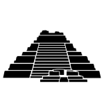 Stencil icon of Chacchoben shown as a bold black silhouette representing the Maya archaeological site in Quintana Roo, Mexico.