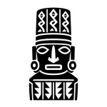 Stencil icon of the Pachacamac Idol, shown as a black silhouette representing the carved wooden sacred figure associated with the Pachacamac sanctuary in Peru.